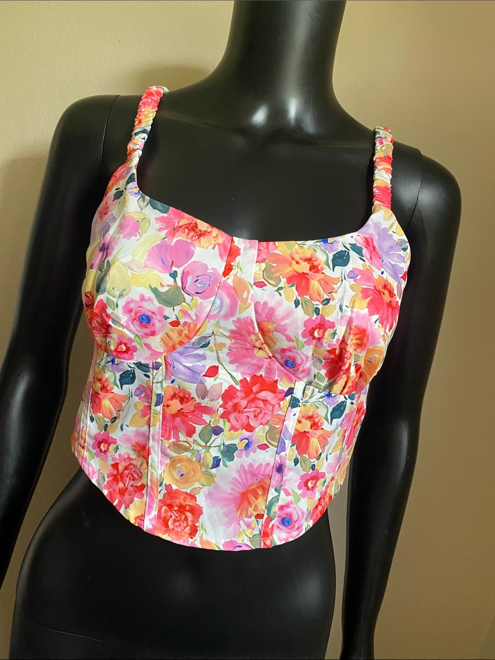 SHEIN Pink Multi Floral Bustier Crop Top